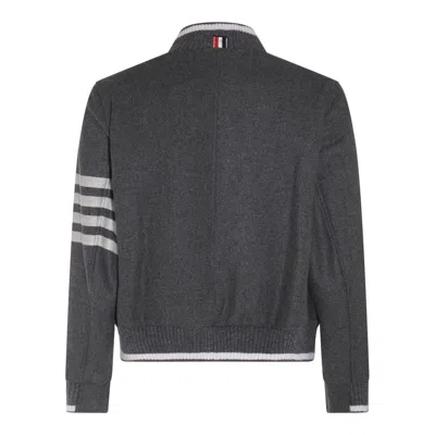 THOM BROWNE GREY BOMBER JACKET WITH SIGNATURE 4BAR STRIPE IN WOOL MAN 