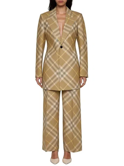 Burberry Check Wool Blazer In Beige
