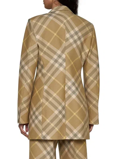 Burberry Check Wool Blazer In Beige