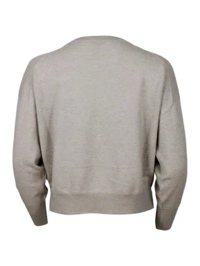 Brunello Cucinelli Long-sleeved Crewneck Sweater In Fine Cashmere With A Relaxed And Slightly Cropped Shape. Details In In Beige Freddo