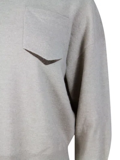 Brunello Cucinelli Long-sleeved Crewneck Sweater In Fine Cashmere With A Relaxed And Slightly Cropped Shape. Details In In Beige Freddo
