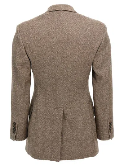 Brunello Cucinelli Brushed Techno Wool Chevron Blazer With Monili In Brown