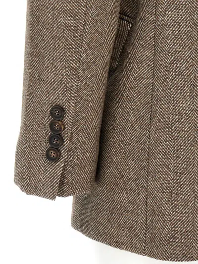 Brunello Cucinelli Brushed Techno Wool Chevron Blazer With Monili In Brown