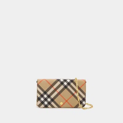 Burberry Check Chain Strap Wallet Bags In Beige