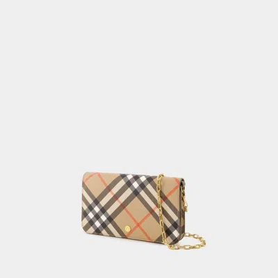 Burberry Check Chain Strap Wallet Bags In Beige