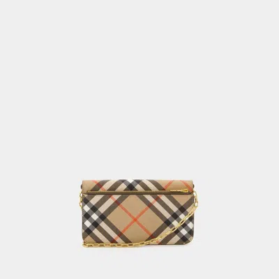 Burberry Check Chain Strap Wallet Bags In Beige