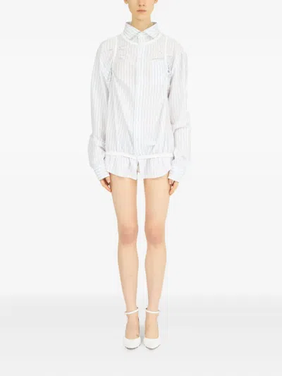 Maison Margiela Striped Long-sleeved Shirt Buttoned Cuffs In White