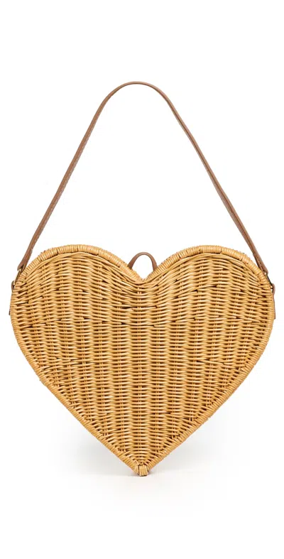 Serpui Pulsating Heart Wicker Shoulder Bag In Lt Honey