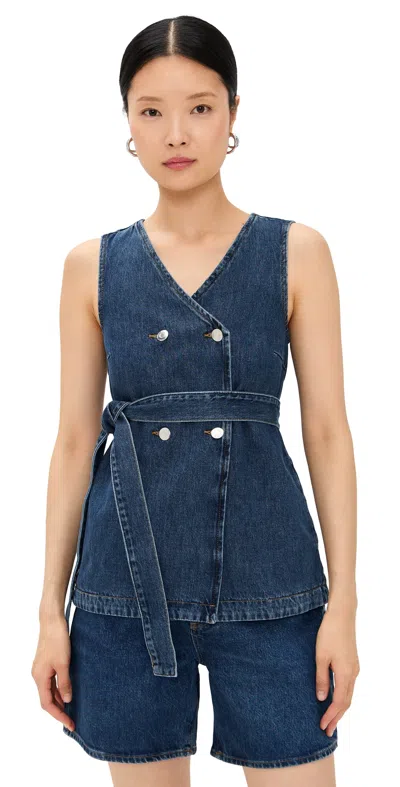 Aligne Jate Denim Wrap Waistcoat Vest Mid Blue In Mid Blue