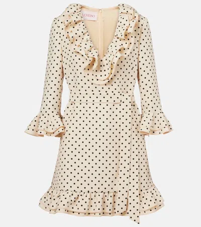Valentino Virgin Wool-silk Polka-dot Mini Dress In Neutral