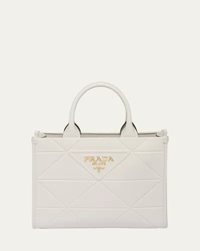 Prada Small Triangle-embossed Shopper Tote Bag In F0009 Bianco