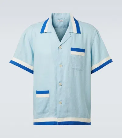 Bode Seedling Stripe Linen Camp Shirt In Blue