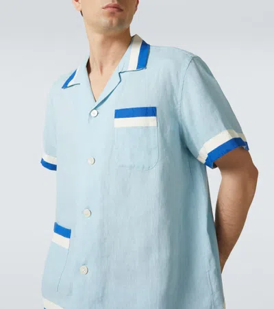 Bode Seedling Stripe Linen Camp Shirt In Blue