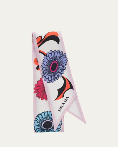 Prada Flower-print Silk Scarf In White