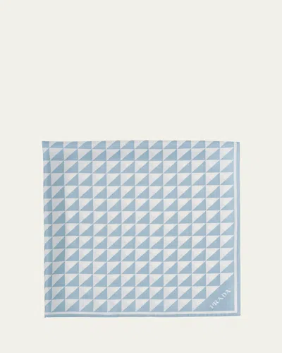 Prada Triangle Logo Silk Scarf In F0x24 Cielo Bianco