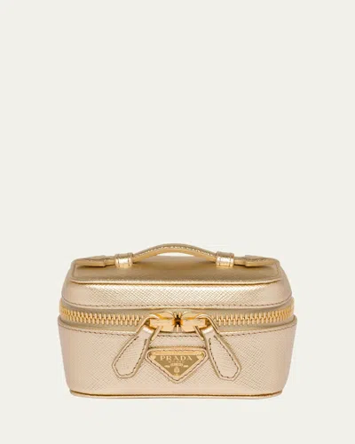 Prada Small Metallic Leather Vanity Case In F0522 Platino