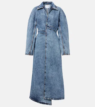 Alaïa Spiral Denim Trench In Bleu Neige