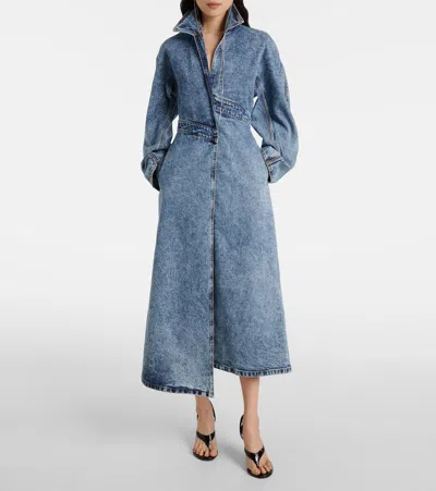 Alaïa Spiral Denim Trench In Bleu Neige