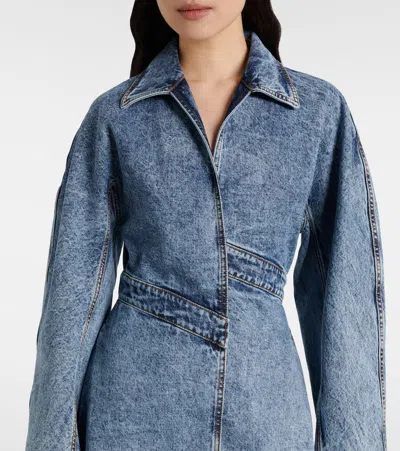 Alaïa Spiral Denim Trench In Bleu Neige