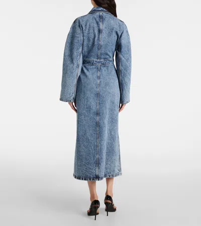 Alaïa Spiral Denim Trench In Bleu Neige