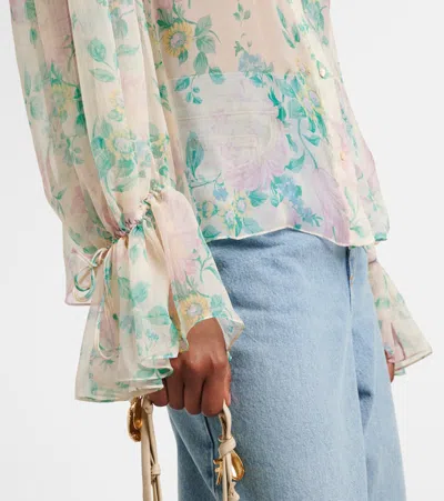 Chloé Puff-sleeve Blouse In Silk Mousseline In Multicoloured