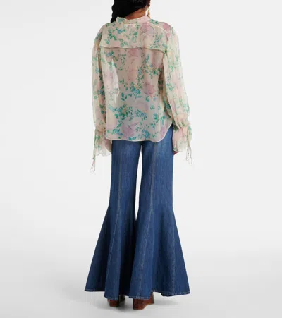 Chloé Puff-sleeve Blouse In Silk Mousseline In Multicoloured