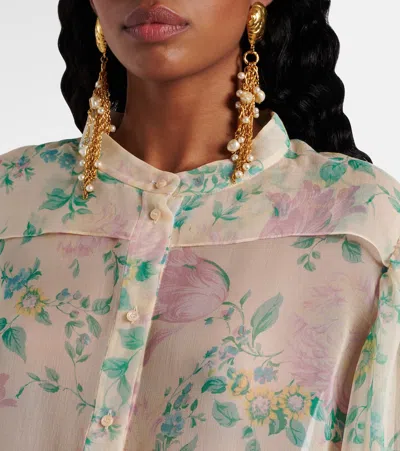 Chloé Puff-sleeve Blouse In Silk Mousseline In Multicoloured