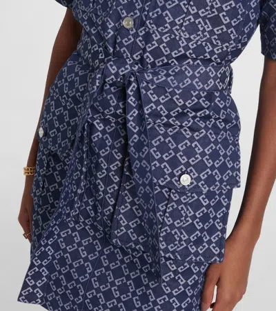 Givenchy Monogram 72 Jacquard Denim Mini Shirtdress In Blue