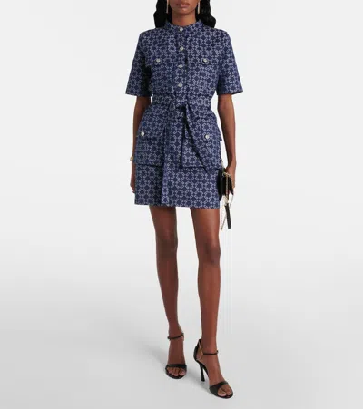 Givenchy Monogram 72 Jacquard Denim Mini Shirtdress In Blue