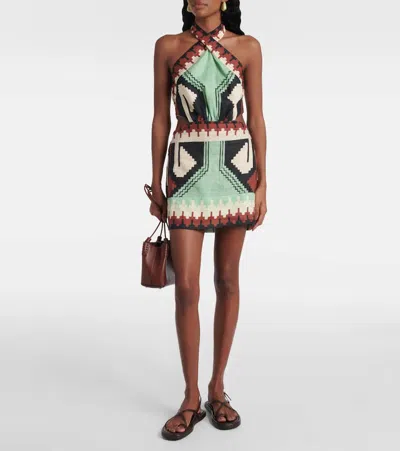Johanna Ortiz Printed Halterneck Linen Minidress In Multicoloured