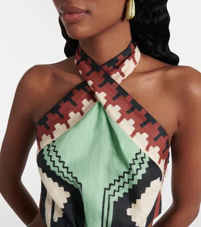 Johanna Ortiz Printed Halterneck Linen Minidress In Multicoloured