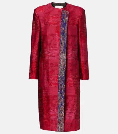 Dries Van Noten Womens Fuchsia Abstract Two-welt-pockets Stretch-cotton Blend Coat In Pink