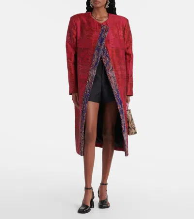 Dries Van Noten Womens Fuchsia Abstract Two-welt-pockets Stretch-cotton Blend Coat In Pink