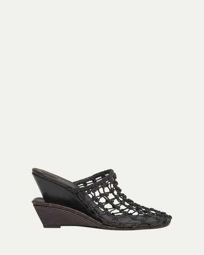 Jacquemus Les Doubles Tresses Croc-embossed Wedge Mules In Black