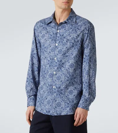 Brunello Cucinelli Intricate Paisley Print Cotton Shirt In Blue