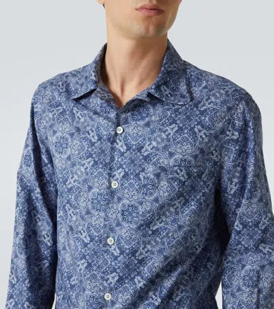 Brunello Cucinelli Intricate Paisley Print Cotton Shirt In Blue