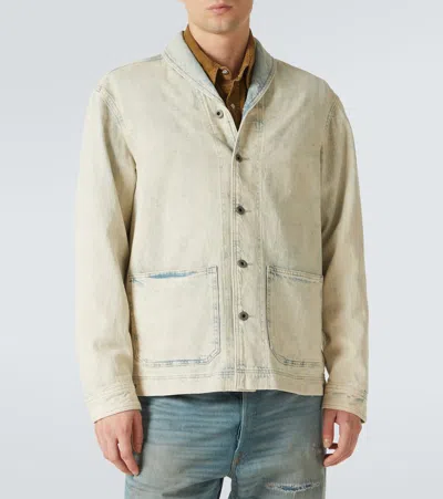 Rrl Perkins Shawl-collar Denim Overshirt In Blue