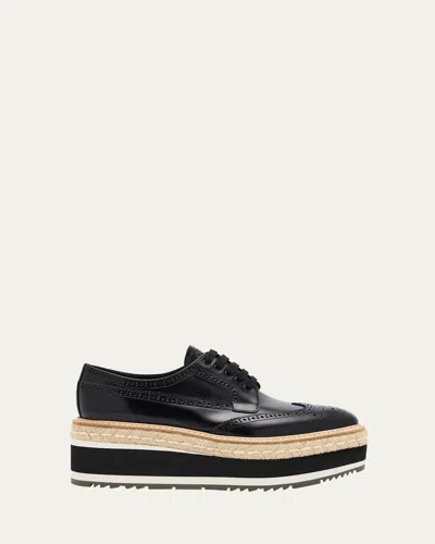 Prada Scarpe Stringate In Pelle Nera  Donna In Black