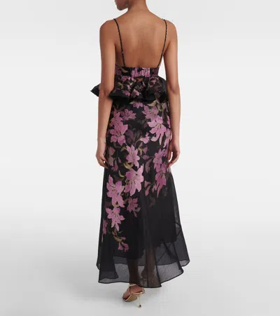 Zimmermann Dawning Bead-embellished Floral-print Linen And Silk-blend Peplum Maxi Dress In Black