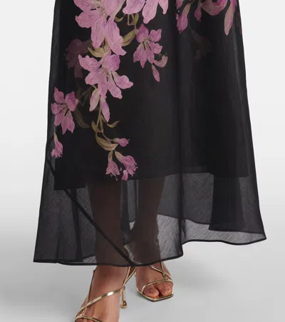 Zimmermann Dawning Bead-embellished Floral-print Linen And Silk-blend Peplum Maxi Dress In Black