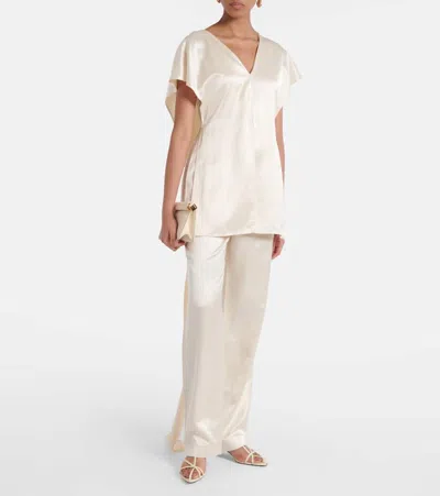 高腰缎布直筒裤