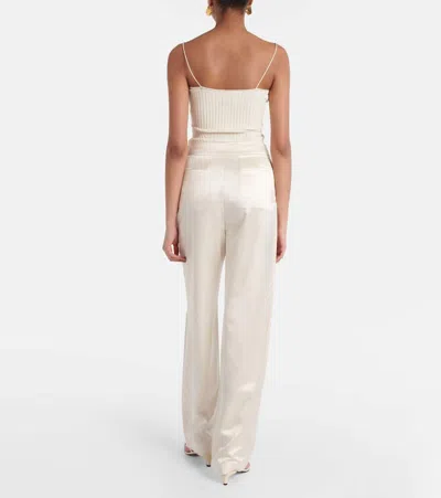 高腰缎布直筒裤