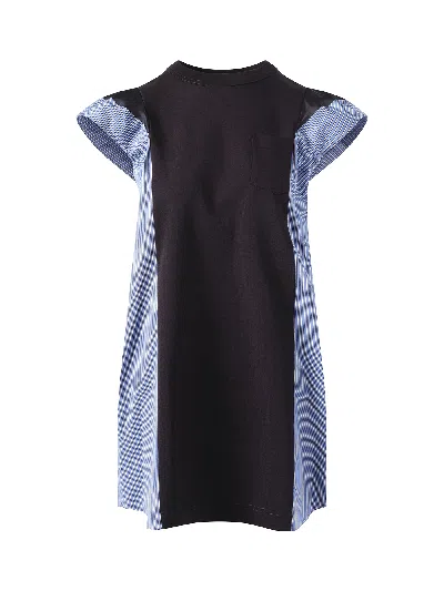 Sacai Women's Poplin Cotton Jersey Dress In Navy\u00d7blue Stripe