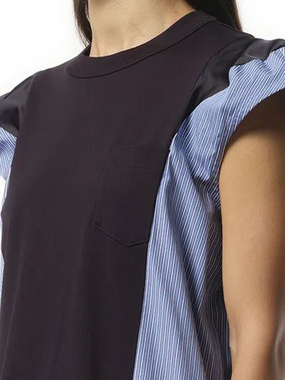 Sacai Women's Poplin Cotton Jersey Dress In Navy\u00d7blue Stripe