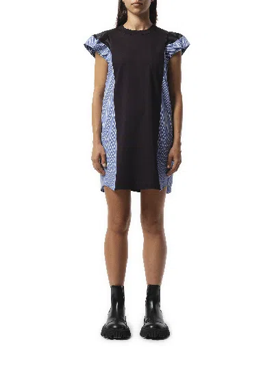 Sacai Women's Poplin Cotton Jersey Dress In Navy\u00d7blue Stripe