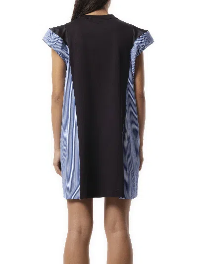 Sacai Women's Poplin Cotton Jersey Dress In Navy\u00d7blue Stripe