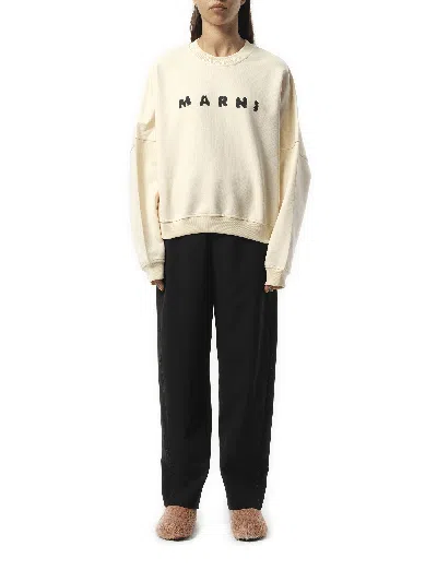 Marni Logo Sweatshirt In Ivory