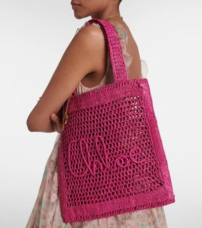 Chloé Chloe Women Fuchsia Raffia Estate Banana Shopping Bag In Pink
