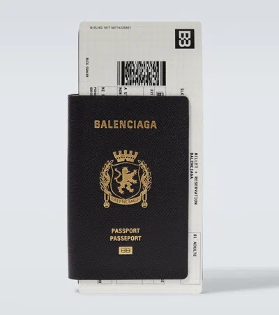 Balenciaga Passport Matte Soft Leather Phone Holder In Black