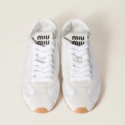 Miu Miu Plume Technical Fabric And Suede Sneakers In White